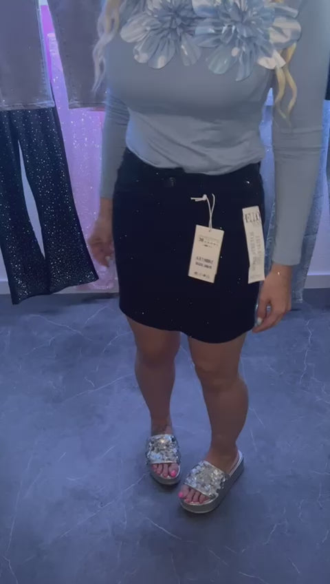 Strass Jeans Rock Schwarz