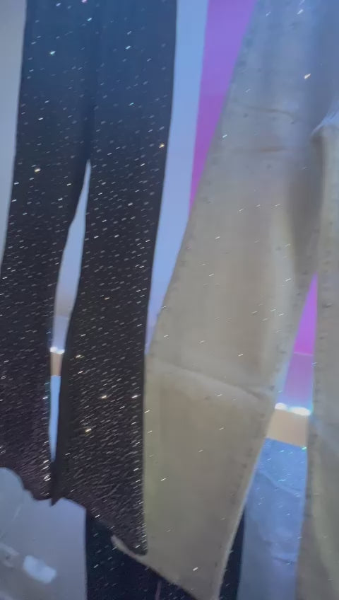 Schwarze Strass High Waist Schlag Leggins