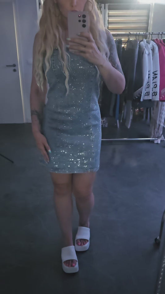 Stretch Jeans Strass Kleid Hellblau