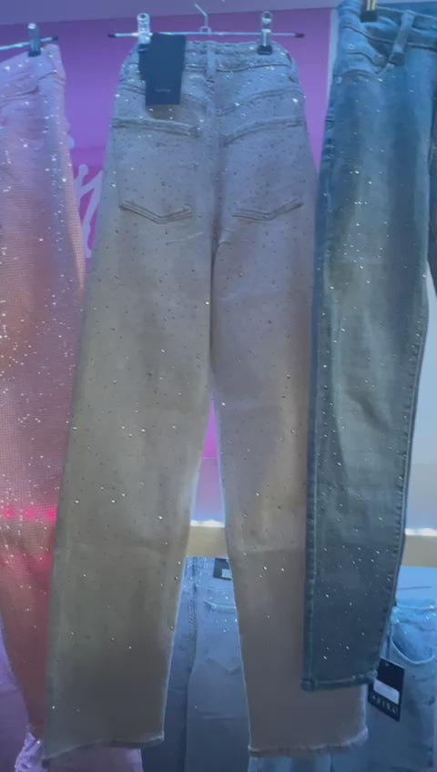 Stretch Strass Jeans hellgrau