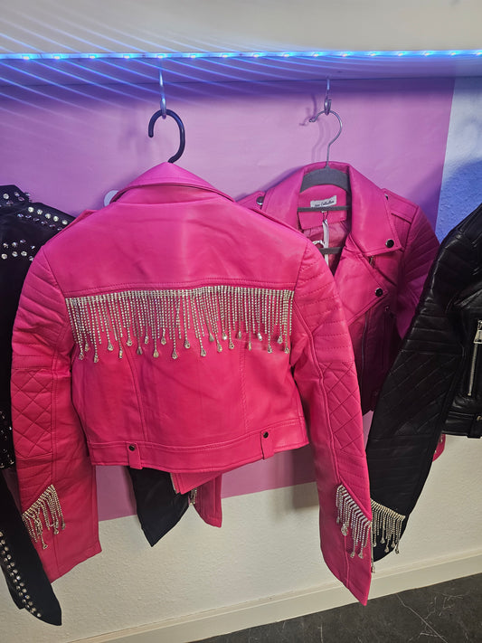 Lederjacke Strass pink