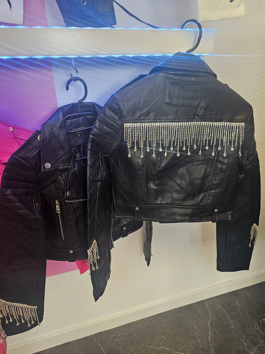 Lederjacke Strass schwarz
